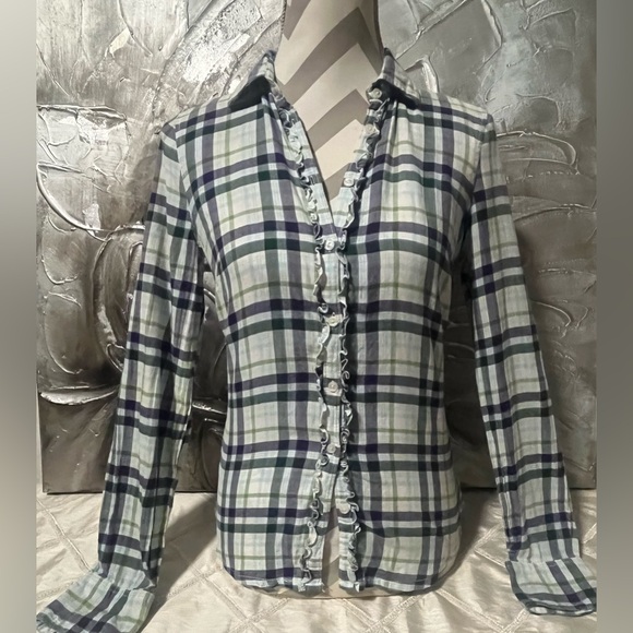 Aeropostale Green & Purple Y2K Western Long Sleeve Flannel Button Up Shirt~Sz S - Picture 8 of 16